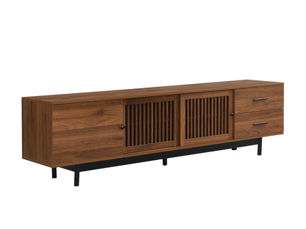 TV Stand, Media Console With 2 Drawers, Soft Closing Hinges, Adjustable Shelves, Slatted Design - Walnut