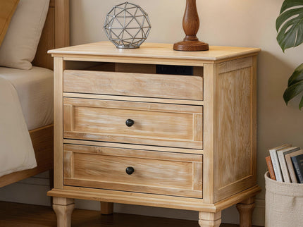 Nightstand With Charging Station, 3 Drawer Storage Table
