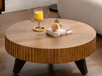 Round Retro Coffee With Solid Wood Legs