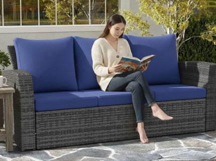 All-Weather Wicker 3 Seat Patio Sofa With Thick Cushions