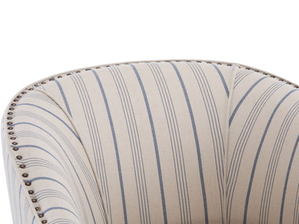 Transitional Upholstered Stripe Barrel Chair With Birch Wood Legs And Plush Cushioned Seat - Beige / Blue Stripe
