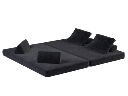Multifunctional Convertible Sofa Bed With 2 Tumbler Backrests And 2 Pillows, Deep Seat Couch