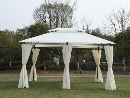 Outdoor Patio Gazebo Tent With Ventilated Double Roof And Sidewall