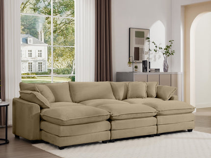 Oversized Modular Cushion Sofa With Ottoman, Low Back, Deep Seating Sofa Set