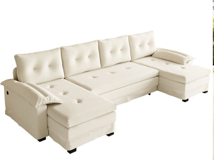 U-Shaped Sleeper Sofa With Pull Out Bed, Removable Armrests & USB Ports For Living Room