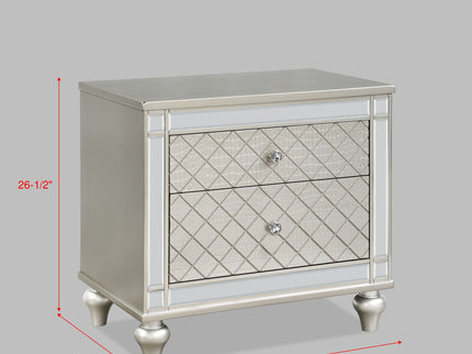 2 Drawer Nightstand With Diamond Patterned Fronts - Silver