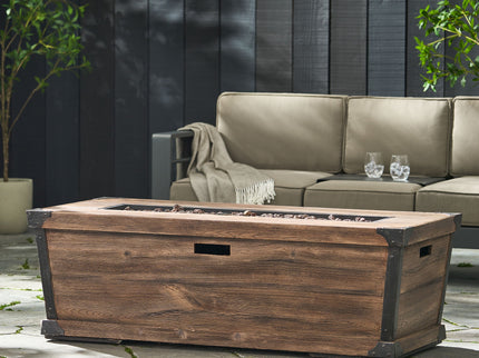 Outdoor Patio Rectangle Gas Burning Fire Pit 50, 000 Btu, Wood Pattern - Brown