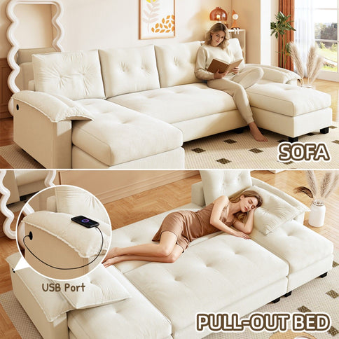 U-Shaped Sleeper Sofa With Pull Out Bed