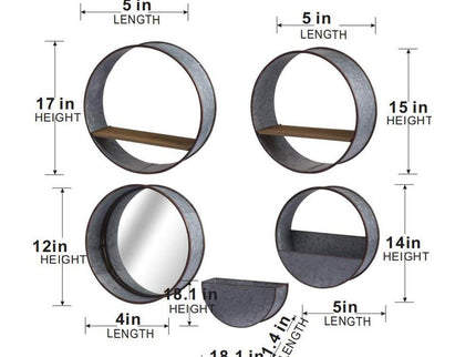Farmhouse Round Metal Wall Planter (Set of 5) - Gray
