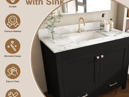 Bathroom Vanity Set, Fluted Cabinet, Soft Close Doors & Drawers, Single Faucet Hole, Sink Included - Black