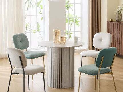 Modern 4 Person Dining Set With Bamboo & Table And Turquoise & Chairs Metal Legs, Space Saving Design - White
