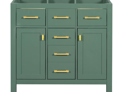Freestanding Bathroom Vanity With 4 Drawers & 2 Cabinets - Green