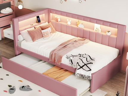 Upholstered Platform Bed With USB Ports And LED Belt