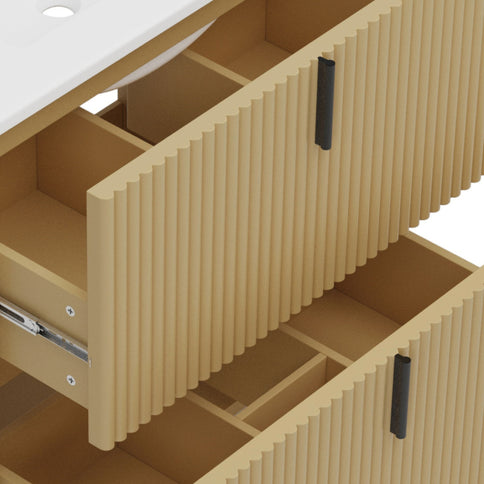 Fluted Bathroom Vanity With Ceramic Sink, Freestanding Design