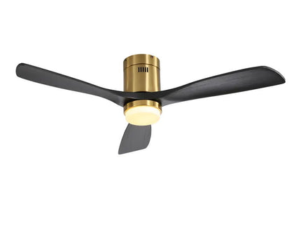 Flush Mount Ceiling Fan With 3 Solid Wood Blades Remote Control Reversible DC Motor For Living Room - Gold