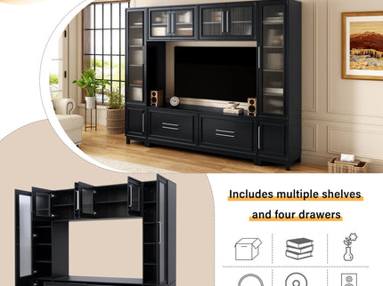 Wall Unit Modern Entertainment Center With Glass Doors