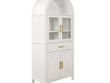 Arched Kitchen Pantry Cabinet With Adjustable Shelves & Barn Door Design