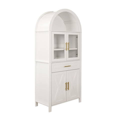Arched Kitchen Pantry Cabinet With Adjustable Shelves & Barn Door Design