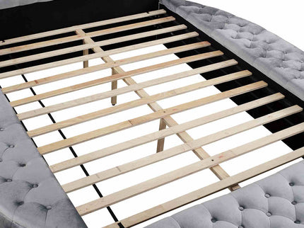 Glam Button Tufted Wingback Round Bed With Storage And USB Ports