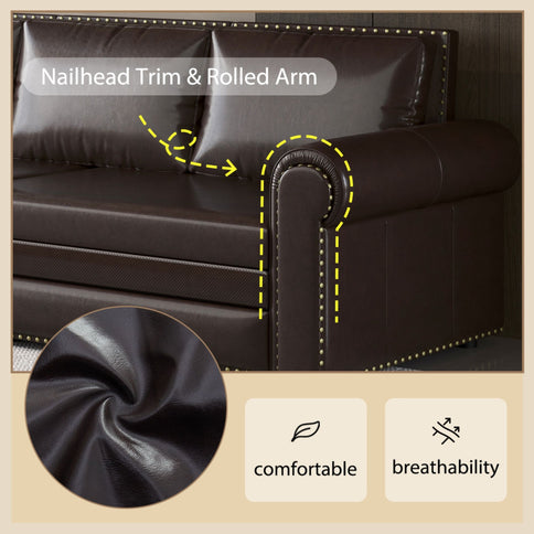 3 In 1 Convertible Sleeper Sofa With Nailhead Trim & Rolled Arm