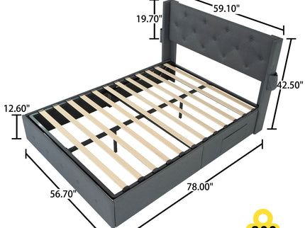 Bed With Gas Lift Storage, USB Ports
