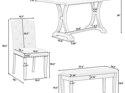 Dining Table Set With 4 Upholstered Chairs And Bench