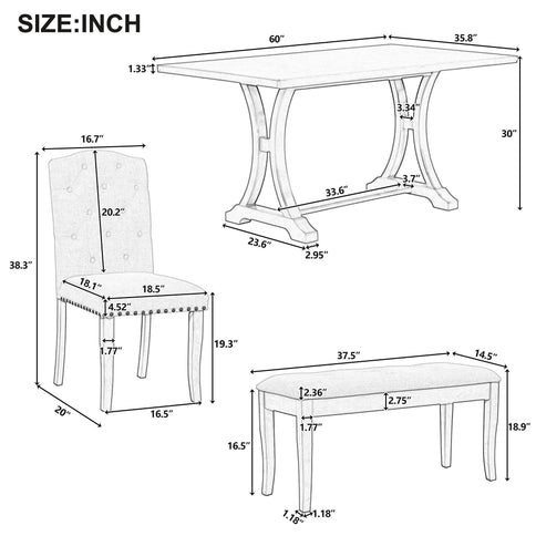 Dining Table Set With 4 Upholstered Chairs And Bench