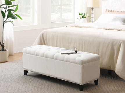 Button-Tufted Storage Ottoman With Safety Close Hinge