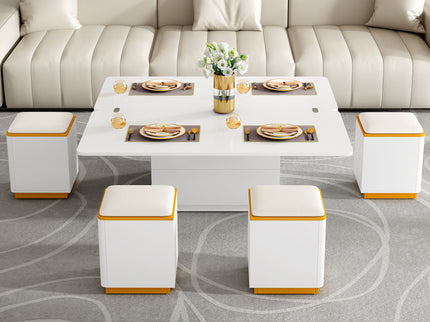 Lift Top Coffee Table With 4 Storage Stools