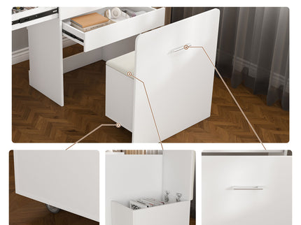 Folding Desk With Mirror And Storage Stol For Bedroom