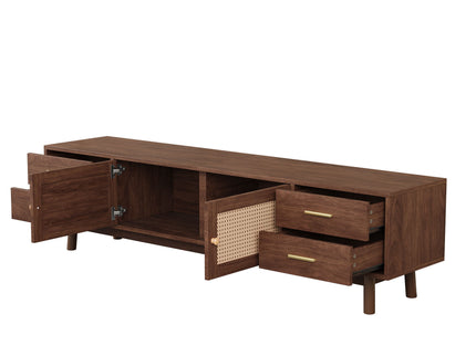 70" TV Stand With Doors For TVs Up To 80", Media Console With 4 Drawers & Cable Holes - Dark Brown