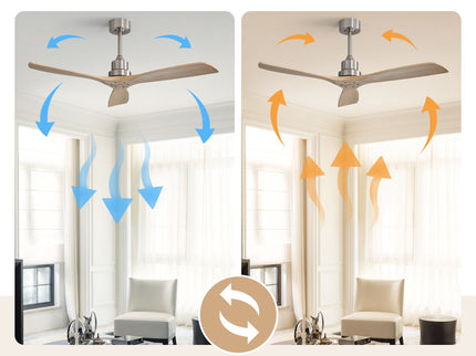 52" Smart DC Ceiling Fan With 3 Blades Reversible Silent Motor