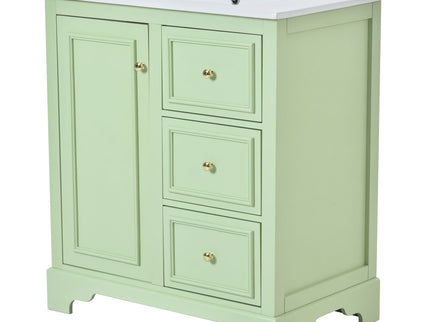 Bathroom Vanity Cabinet With Ceramic Basin, 3 Drawers And Adjustable Shelves