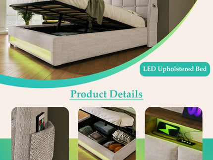 Upholstered Platform Bed With A Hydraulic Storage System, LED And USB Charging (Without Mattress)