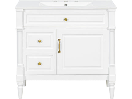 Freestanding Bathroom Vanity With Sink, Adjustable Shelf, Flip Drawer