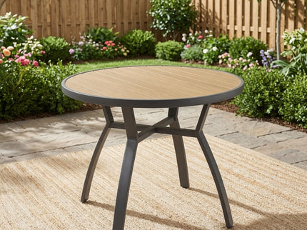 Outdoor Round Patio Table With Slatted Top - Gray