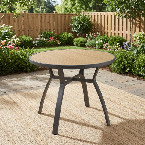 Outdoor Round Patio Table With Slatted Top - Gray