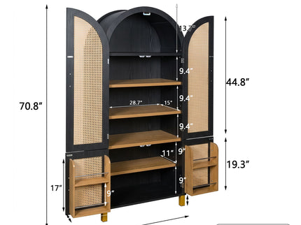 Tall Arched Cabinet With Rattan Doors & Adjustable Shelves