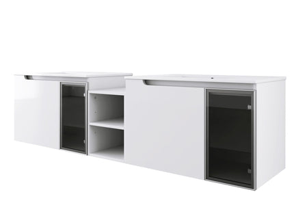 Wall Mounted Bathroom Vanity With Sink, Soft Close Doors, Cabinet & Half Door
