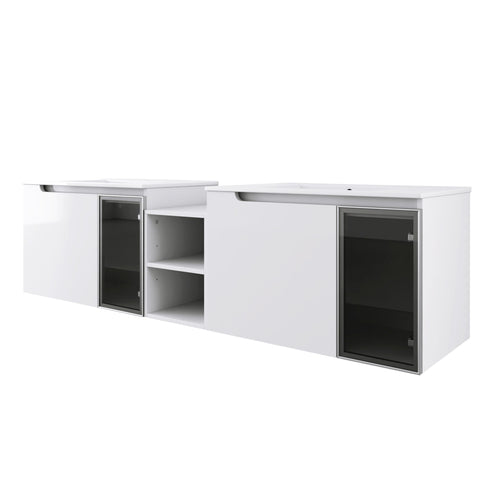 Wall Mounted Bathroom Vanity With Sink, Soft Close Doors, Cabinet & Half Door