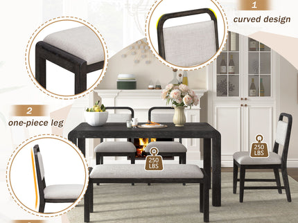 Extendable Dining Table Set With 4 Upholstered Chairs And 1 Bench