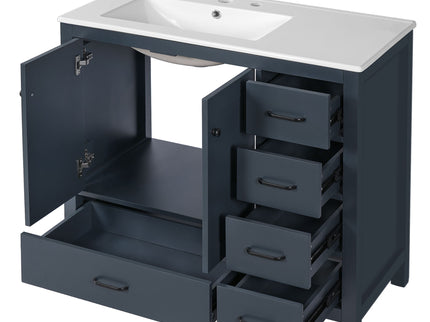 Bathroom Vanity With Ceramic Sink Combo, Abundant Storage Cabinet 2 Soft Close Doors And 5 Drawers