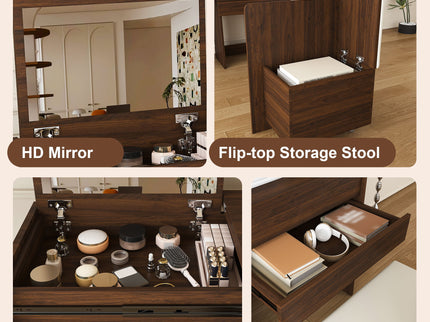 Folding Desk With Mirror And Storage Stol For Bedroom