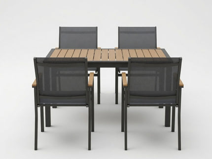 Gray Aluminum Patio Dining Set With Textilene Chairs, 5 Piece All Weather Outdoor Table And Chair Set For Patio, Porch, Garden
