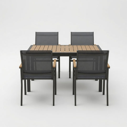 Gray Aluminum Patio Dining Set With Textilene Chairs, 5 Piece All Weather Outdoor Table And Chair Set For Patio, Porch, Garden