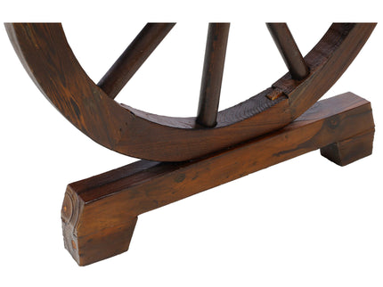 Rustic Country 2 Person Wooden Wagon Wheel Bench With Slatted Seat And Backrest - Brown