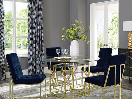Krista - Round Glass Top Dining Table - Gold