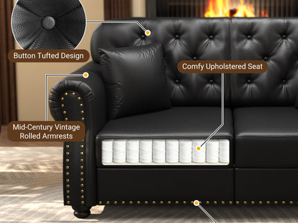 Upholstered Sofa With Nailhead Trim, Rolled Armrests With Ottoman