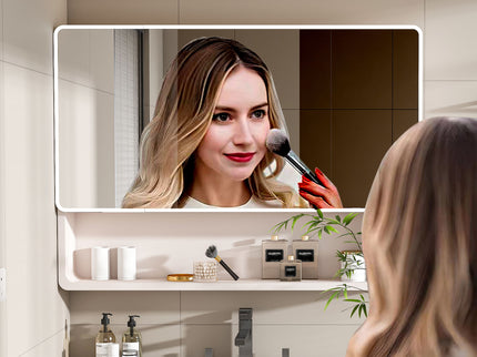 Aluminium Medicine Cabinet Mirror, With 3 Colors LED Light And Defogging Function - Khaki