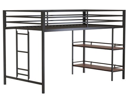 Adam - Twin Loft Bunk Bed With Cinnamon Wood Shelf - Black